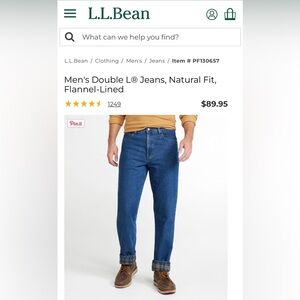 L.L. BEAN 34x32 Double L Natural Fit Plaid Flannel Lined Denim Jeans Orig $90